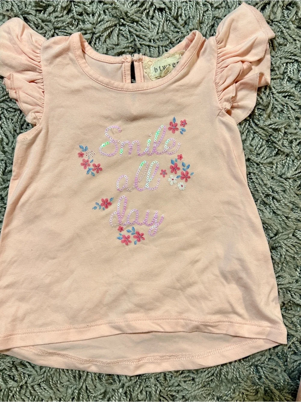 btween Peach Pink Floral Pajama Set - Smile All Day Tee & Leggings - Picture 3 of 9
